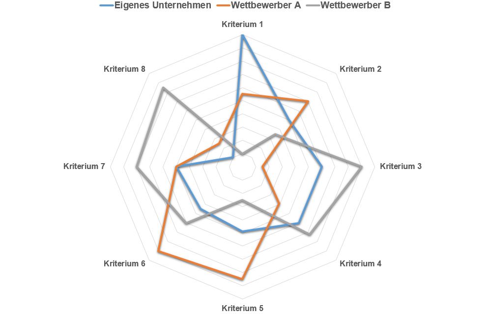 wettbewerbsvergleich spinnennetz diagramm